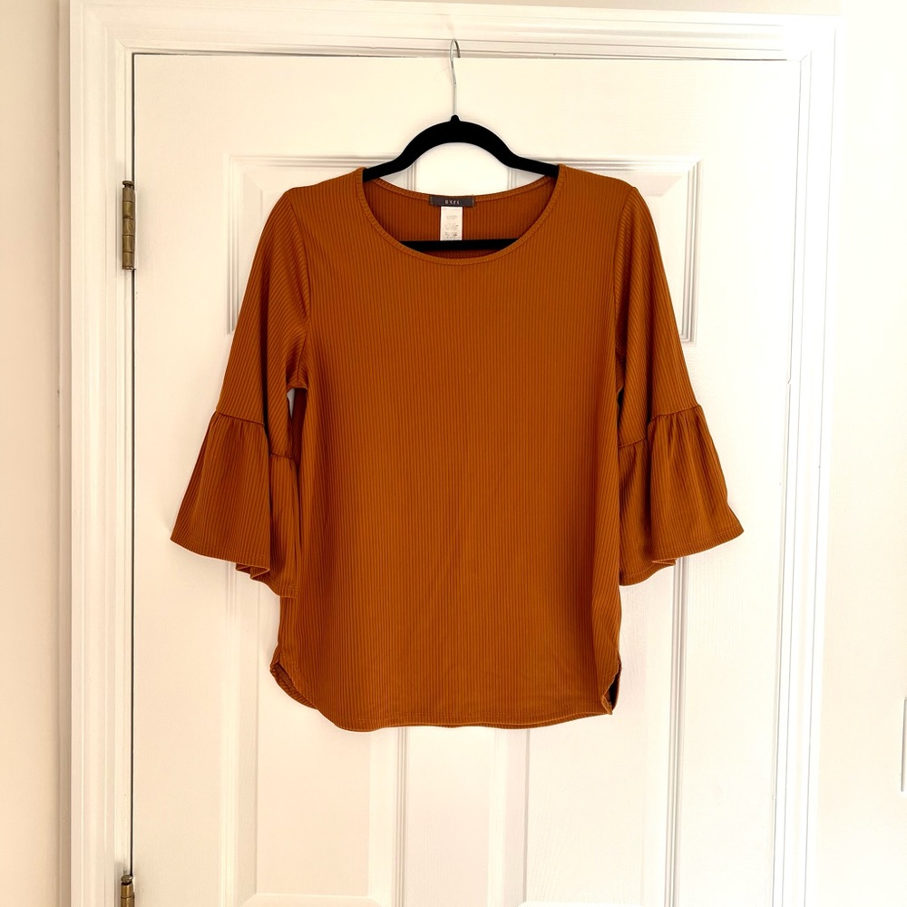 Gyft Elegant Orange Blouse with Bell Sleeves